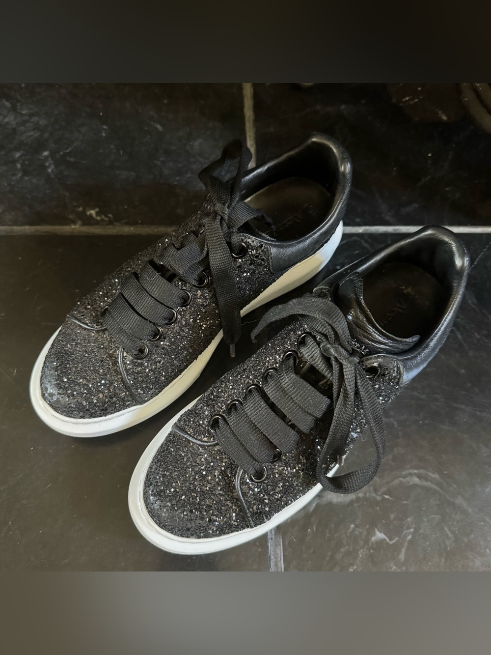 Alexander McQueen Black Glitter Low-Top Sneakers
